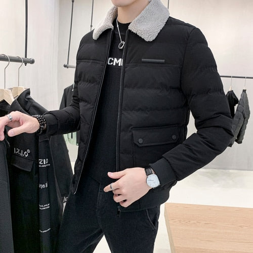 2020 Autumn Winter Lapel Wool Men's Jacket Fashion Men's Solid Color Slim Cotton Jacket Winter Warm Casual Jacket Top Jaquetas