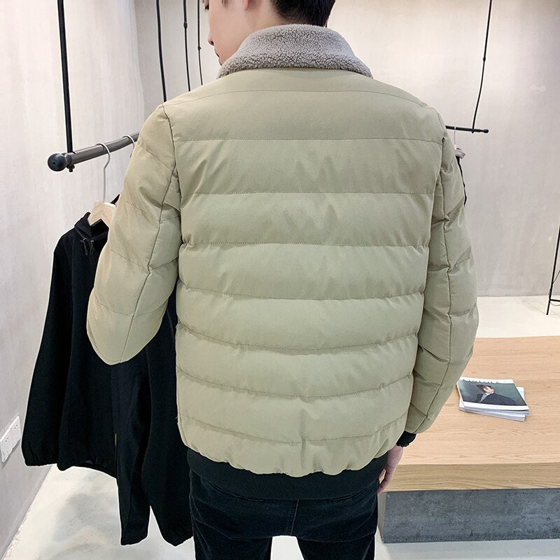 2020 Autumn Winter Lapel Wool Men's Jacket Fashion Men's Solid Color Slim Cotton Jacket Winter Warm Casual Jacket Top Jaquetas