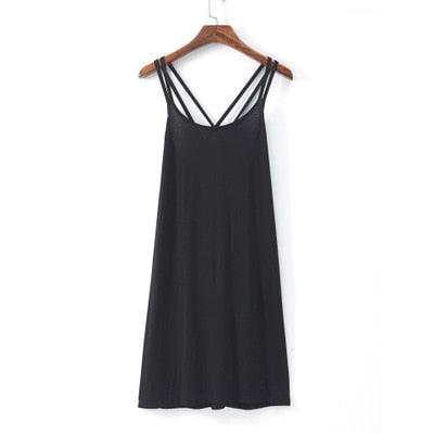 Women's night dress fashion sexy backless nightgown plus size bottoming ladies home wear nightshirt cross strap dresses 2XL-7XL