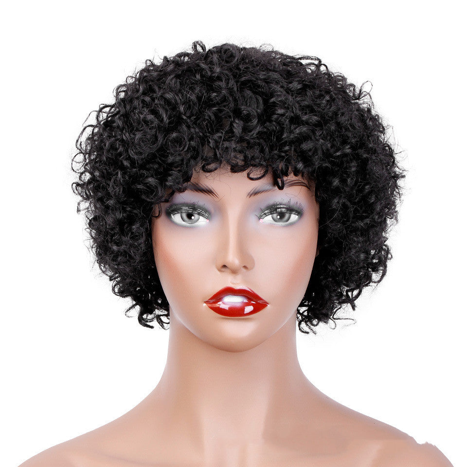 Fashion Wig Hair Set Short Curly Hair Real Human Hair Headgear