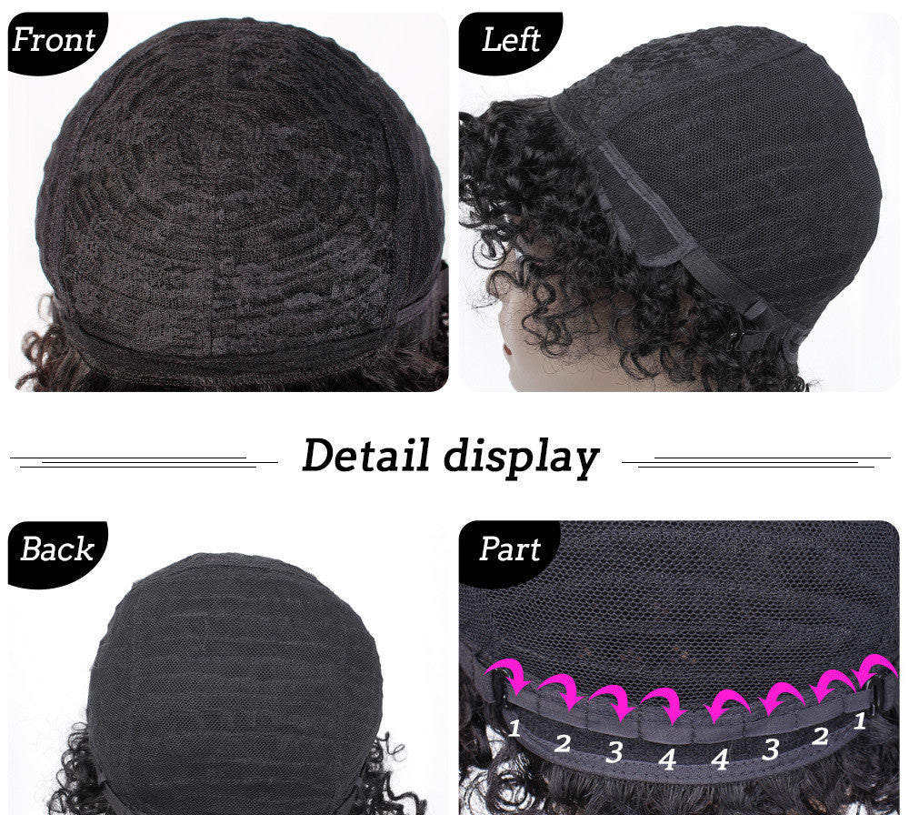 Fashion Wig Hair Set Short Curly Hair Real Human Hair Headgear