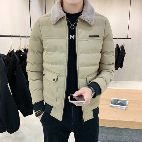 2020 Autumn Winter Lapel Wool Men&#39;s Jacket Fashion Men&#39;s Solid Color Slim Cotton Jacket Winter Warm Casual Jacket Top Jaquetas