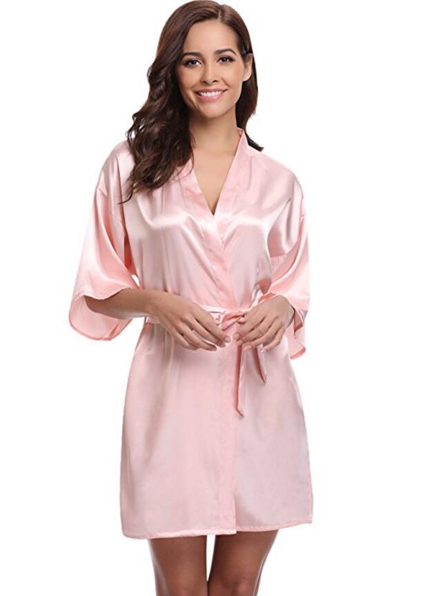 RB032 2018 New Silk Kimono Robe Bathrobe Women Silk Bridesmaid Robes Sexy Navy Blue Robes Satin Robe Ladies Dressing Gowns