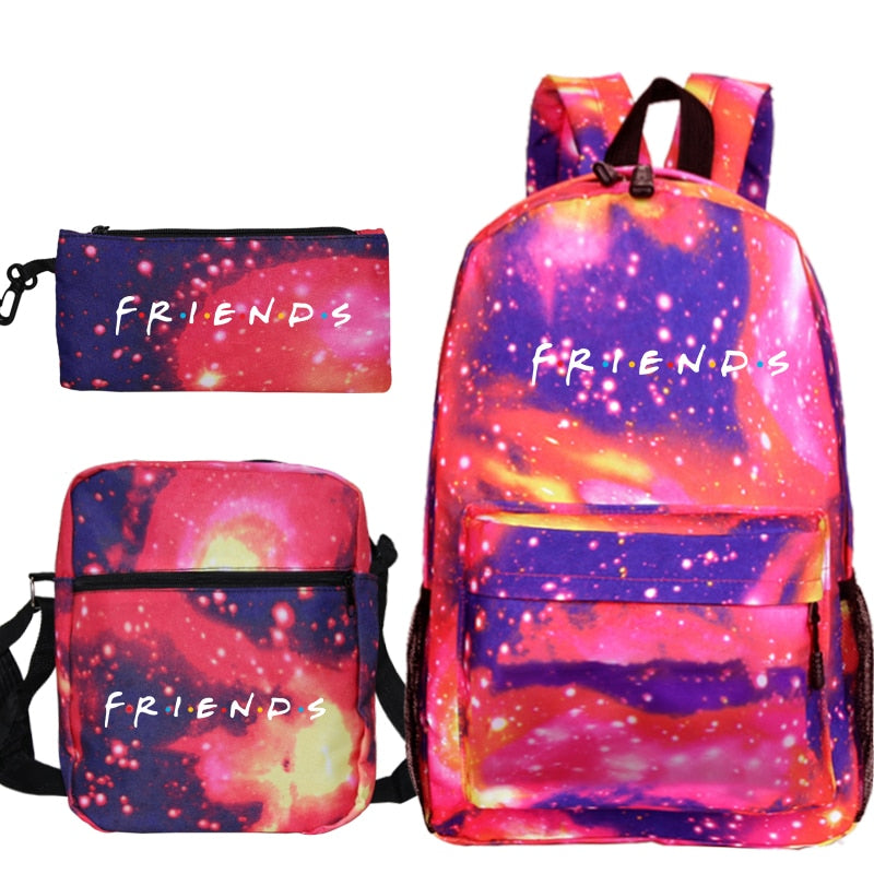 3 Pcs Set Friends Backpack Prints Knapsack for Teenagers Girls Boys Travel Bagpack Children School Bags