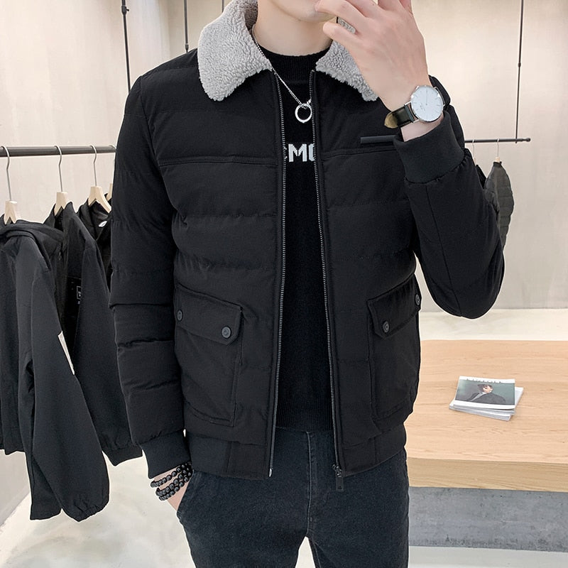 2020 Autumn Winter Lapel Wool Men&#39;s Jacket Fashion Men&#39;s Solid Color Slim Cotton Jacket Winter Warm Casual Jacket Top Jaquetas