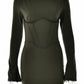 Articat Women Illusion Bodycone Mini Dress O-Neck Split Flare Sleeve Wrap Skirt Solid Slim Bodycon Spring Summer New Partywear