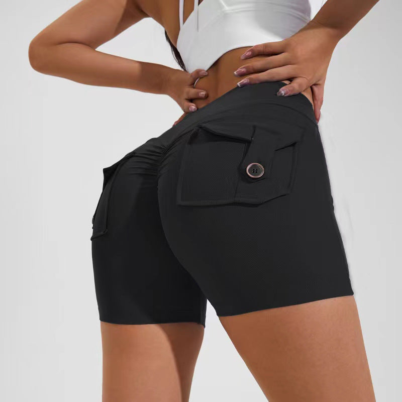 High Waist Hip Lifting Shorts With Pockets Quick Dry Yoga Fitness Sports Pants Women Clothes