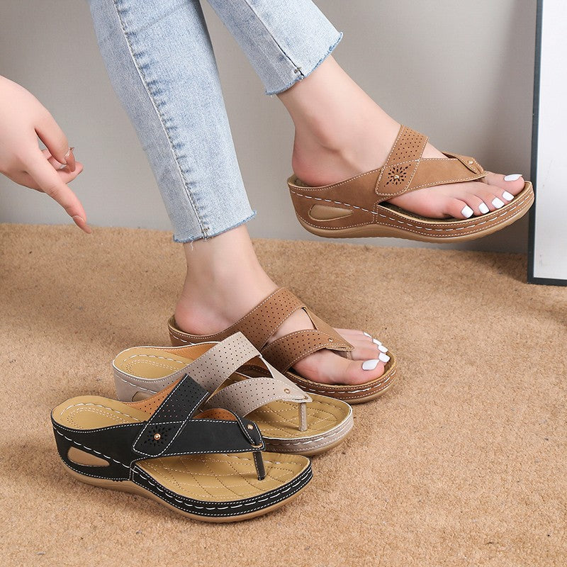 Women's Thong Sandals Platform Outdoor Beach Shoes Chunky Heel Non-slip Slides Casual Slipper